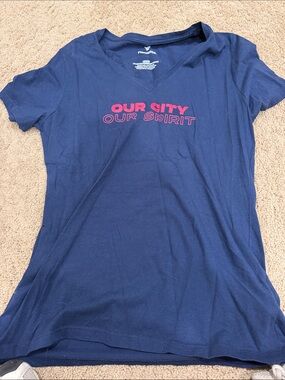 Remington Navy V-Neck Tee with Pink 'Our City Our Spirit' Graphic